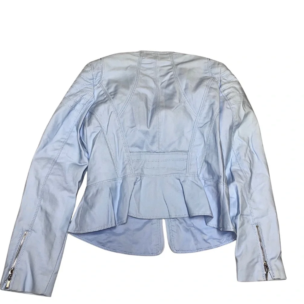 White House Black Market Blue Blazer Fitted Asymmetrical sz 4 Petite - Picture 2 of 9